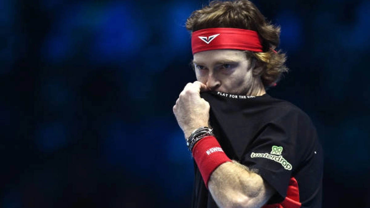 Andrey Rublev en rueda de prensa tras perder contra Carlos Alcaraz en las ATP Finals 2024. Foto: Getty