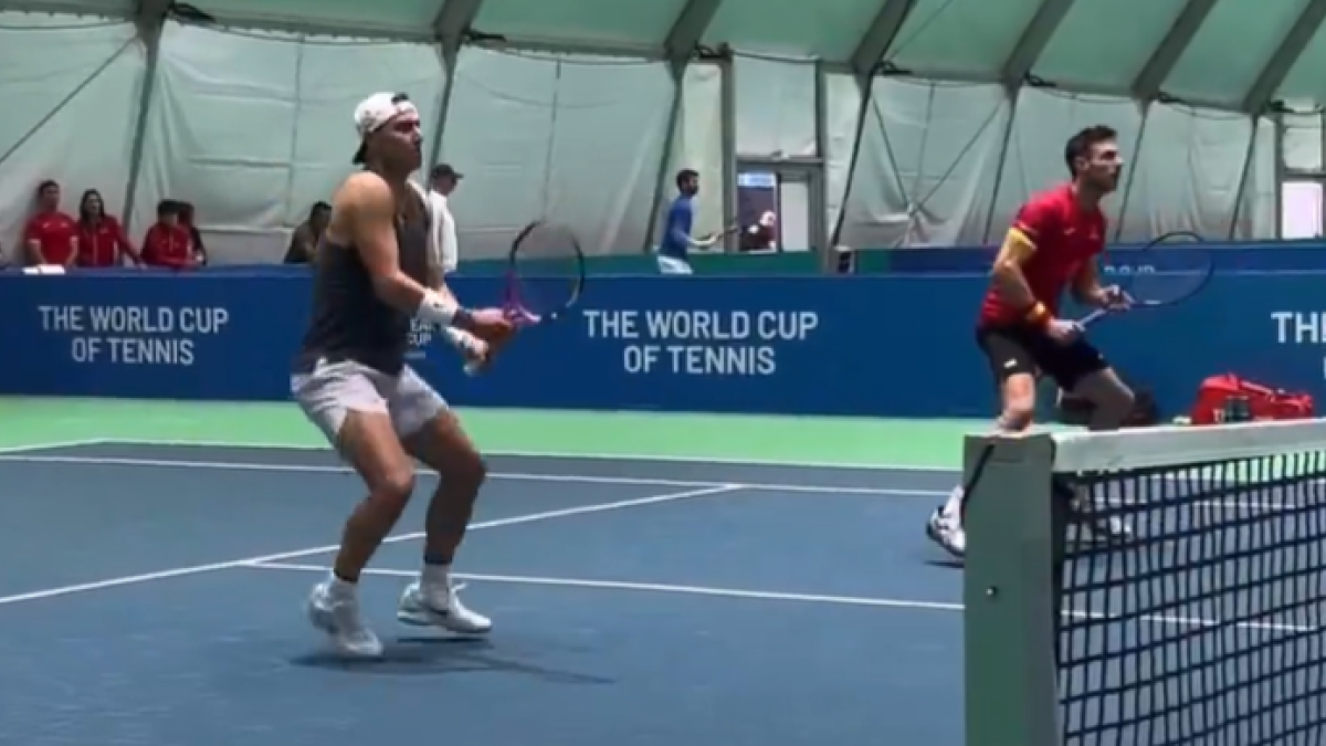 Rafa Nadal and Marcel Granollers in Malaga. Photo: Twitter RFET