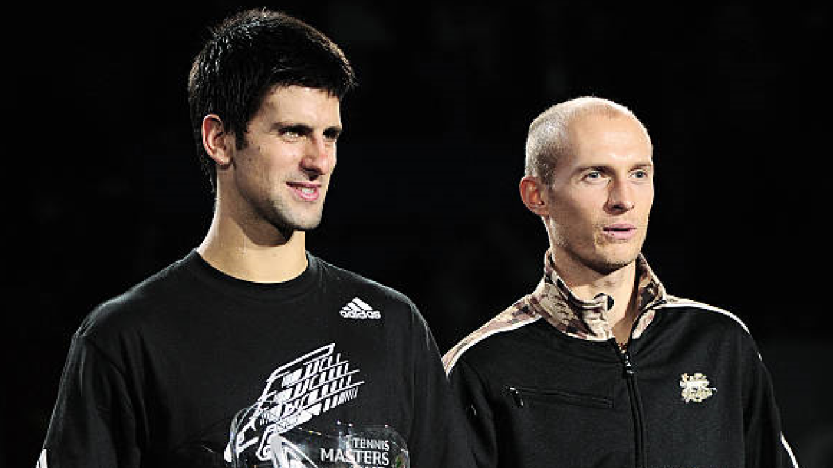 Novak Djokovic and Nikolay Davydenko in 2008. Photo: Getty