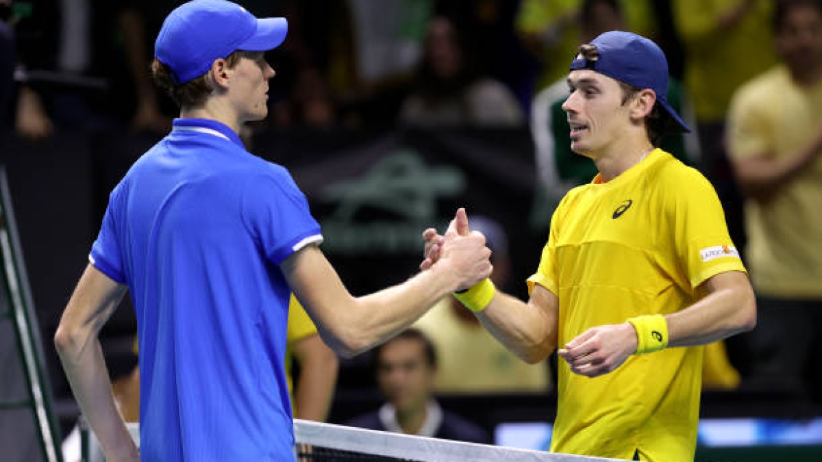 Sinner and De Miñaur faced off for the last time at the 2024 Davis Cup Finals. Source: Getty