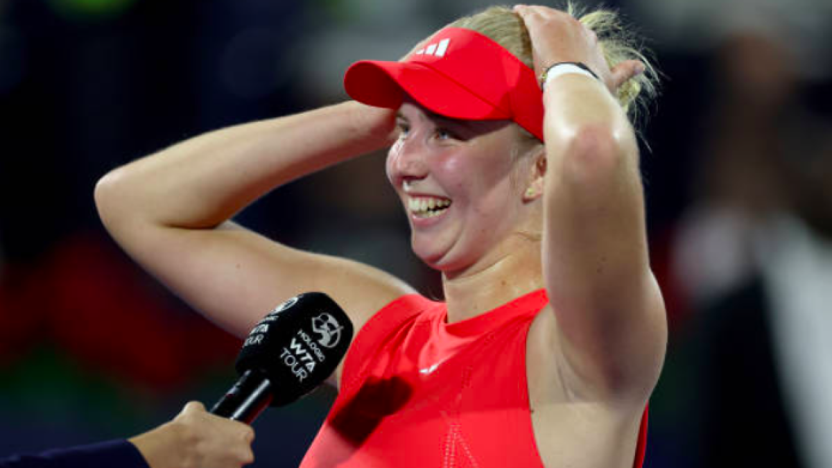 Clara Tauson, happy after advancing to her first WTA 1000 semifinal. Source: Getty