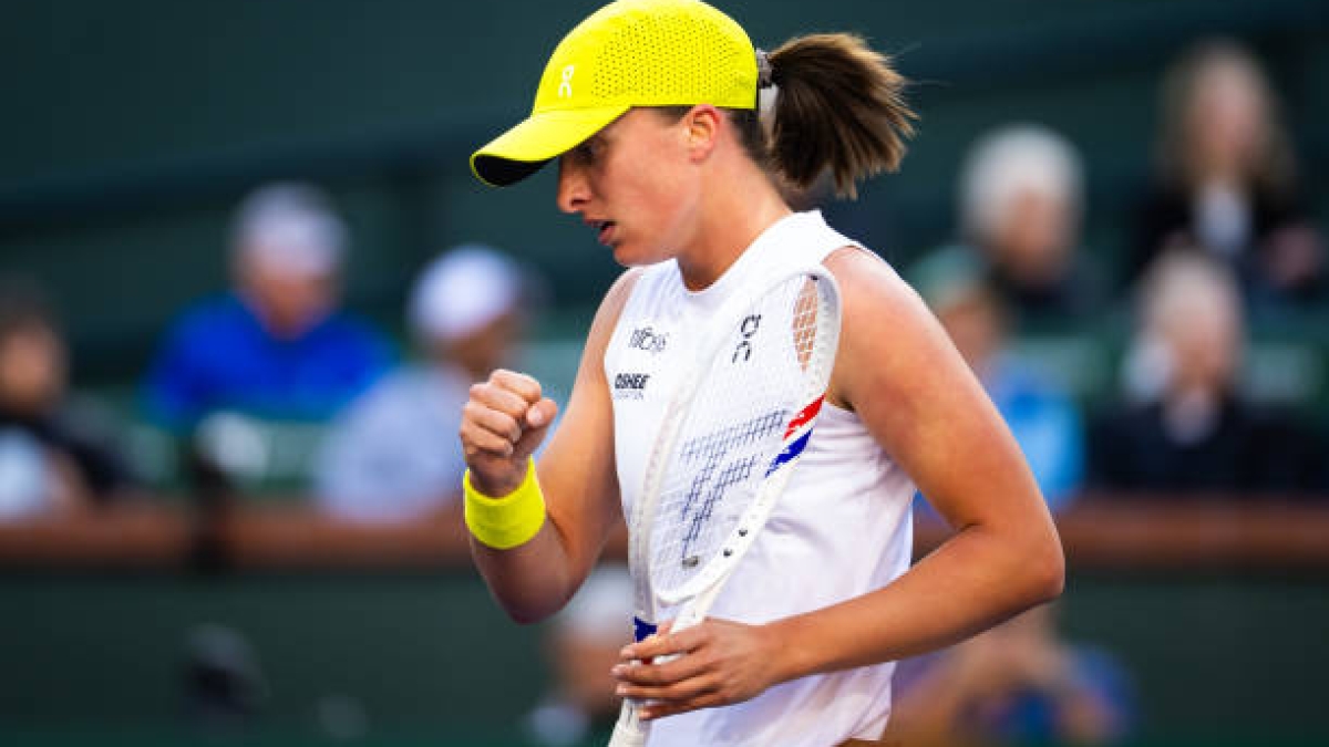 Iga Swiatek en rueda de prensa en Indian Wells 2025. Foto: Getty